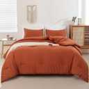 ROSGONIA Queen Comforter Set Burnt Orange, 3pcs (1 Boho Terracotta Comforter & 2 Pillowcases), Lightweight Fall Bedding Rust Blanket All Season Quilt