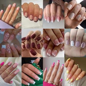 12 Pack 288Pcs Press on Nails Medium And Short - OPkssnails French Tip Press On Nails Square And Almond,Reusable Glue On Nails, Gel Fake Nails for Women