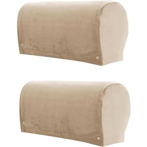 LINGXIYA A Pair Velvet Armrest Covers,Stretch Spandex Armchair Covers for Chairs Couch,Furniture Protector Armchair Slipcovers for Sofa with Twist Pins,Sand