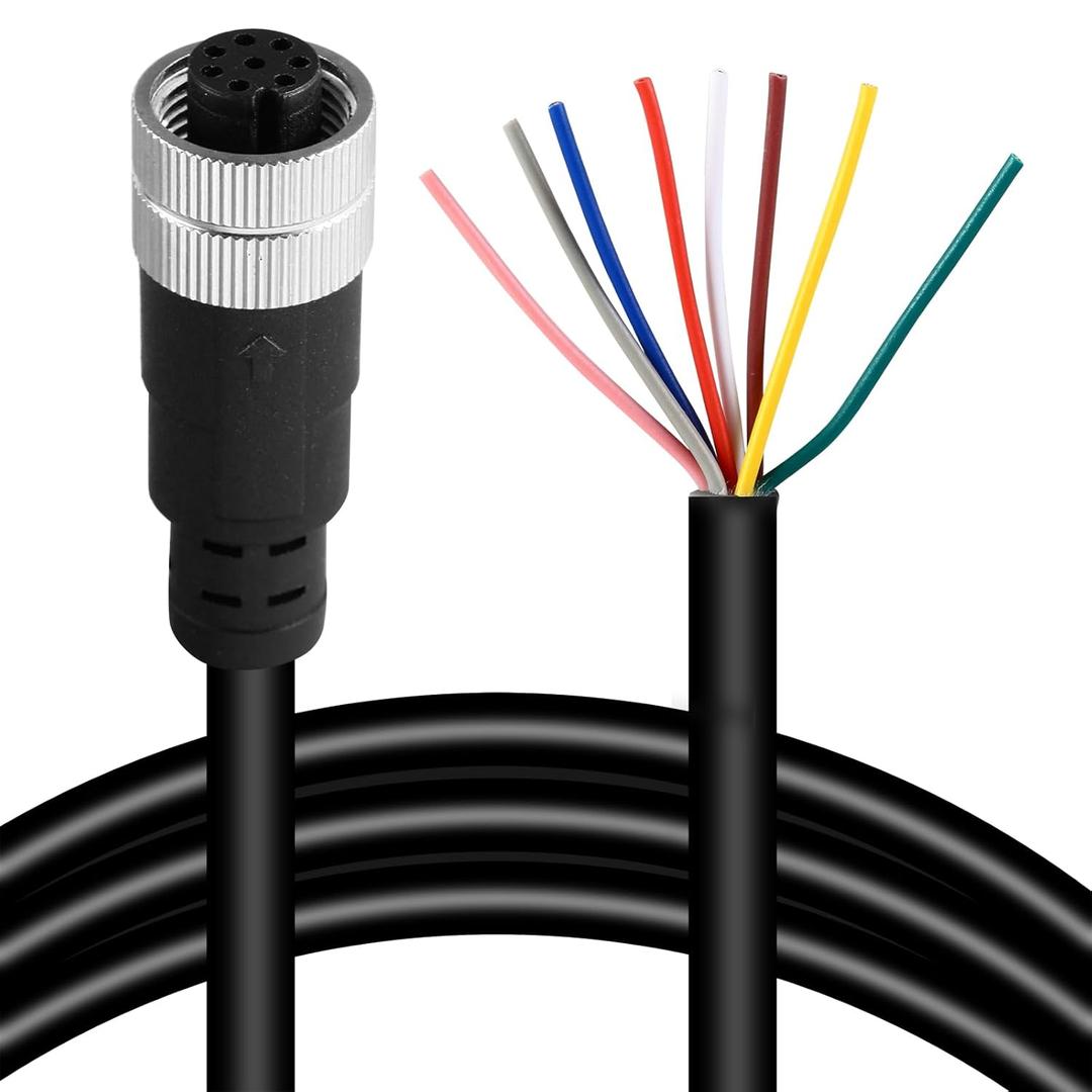 M12 8 Pins Female Connector Cables, Waterproof IP67 Solder Locking System, Brass Gold-Plated Contacts, A Code Straight Aviation Sensor Electrical Cable 60V 2A Industrial Grade Cable