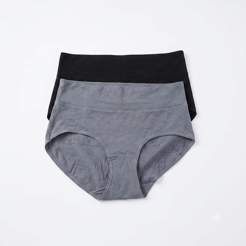 Vevmon Cotton Underwear for Women High Waisted Full Coverage Briefs Soft Ladies Panties, Black And Gray - Large