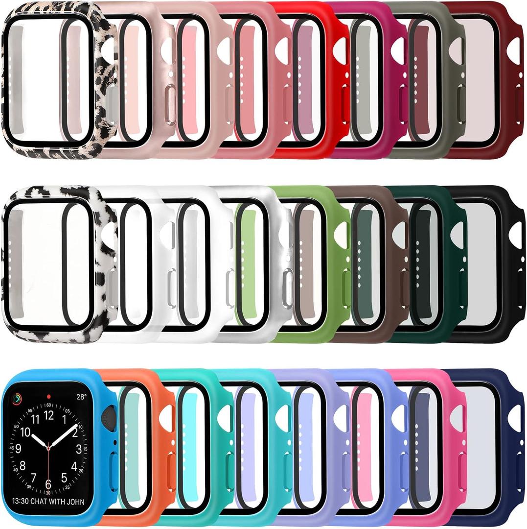 Sieral 24 Pcs Smart Watch Screen Protector Watch Bumper Case Hard Pc Case with Tempered Glass Screen Protective Cover Compatible with Iwatch for Men Women, Assorted Colors (38mm)