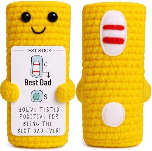 MAMAGIFTREE Funny Father’s Day Present - Best Dad Test Stick Crochet Plush - Handmade Positive Test Gag Gift for Dad from Kids or Wife, Birthday, Christmas, Set Of 5
