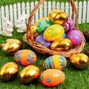 JOYIN 18 Pcs Printed Easter Eggs Include 8 Golden Eggs, 3.15" Colorful Plastic Easter Eggs, Fillable Empty Eggs for Easter Egg Hunt, Basket Stuffer Filler, Egg Toddler Gift