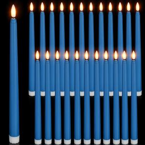 Macarrie 24 Packs Flameless Taper Candles Battery Operated Fake 11 Inch Long Candlelight LED Flameless Candlesticks Flickering Tapered for Christmas Church Prayer New Year Wedding (Blue)