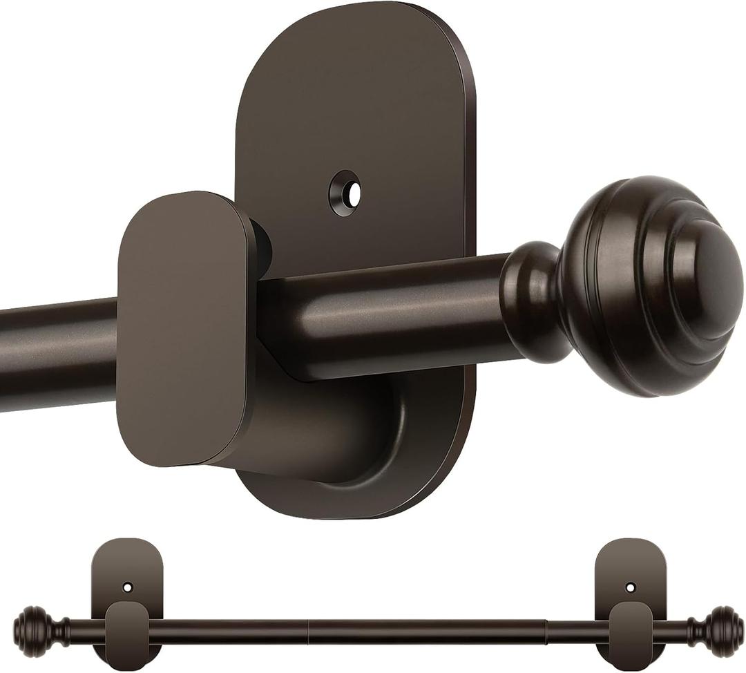 KAMANINA Curtain Rods No Drilling for Windows 32 to 58 Inches, 5/8 Inch Diameter Adjustable Single Drapery Pole with Adhesive Brackets, Bronze