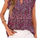 BTFBM Going Out Tops for Women Trendy 2026 Cap Sleeve V Neck Floral Blouses Dressy Casual Cute T Shirts Summer Fashion (M)