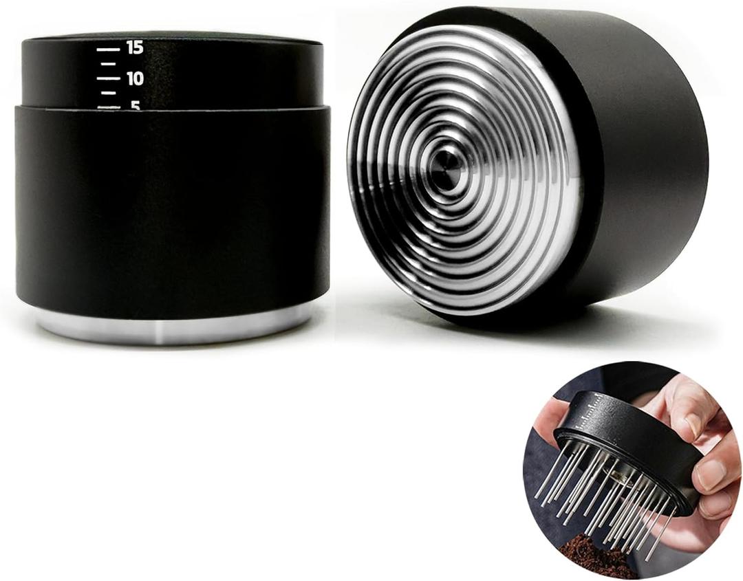 53MM Espresso Accessories - WDT Tool , Coffee Tamper set with 2-in-1 Design, 304 Stainless Steel Premium Coffee Accessories for Home Baristas & Beginners (Black)