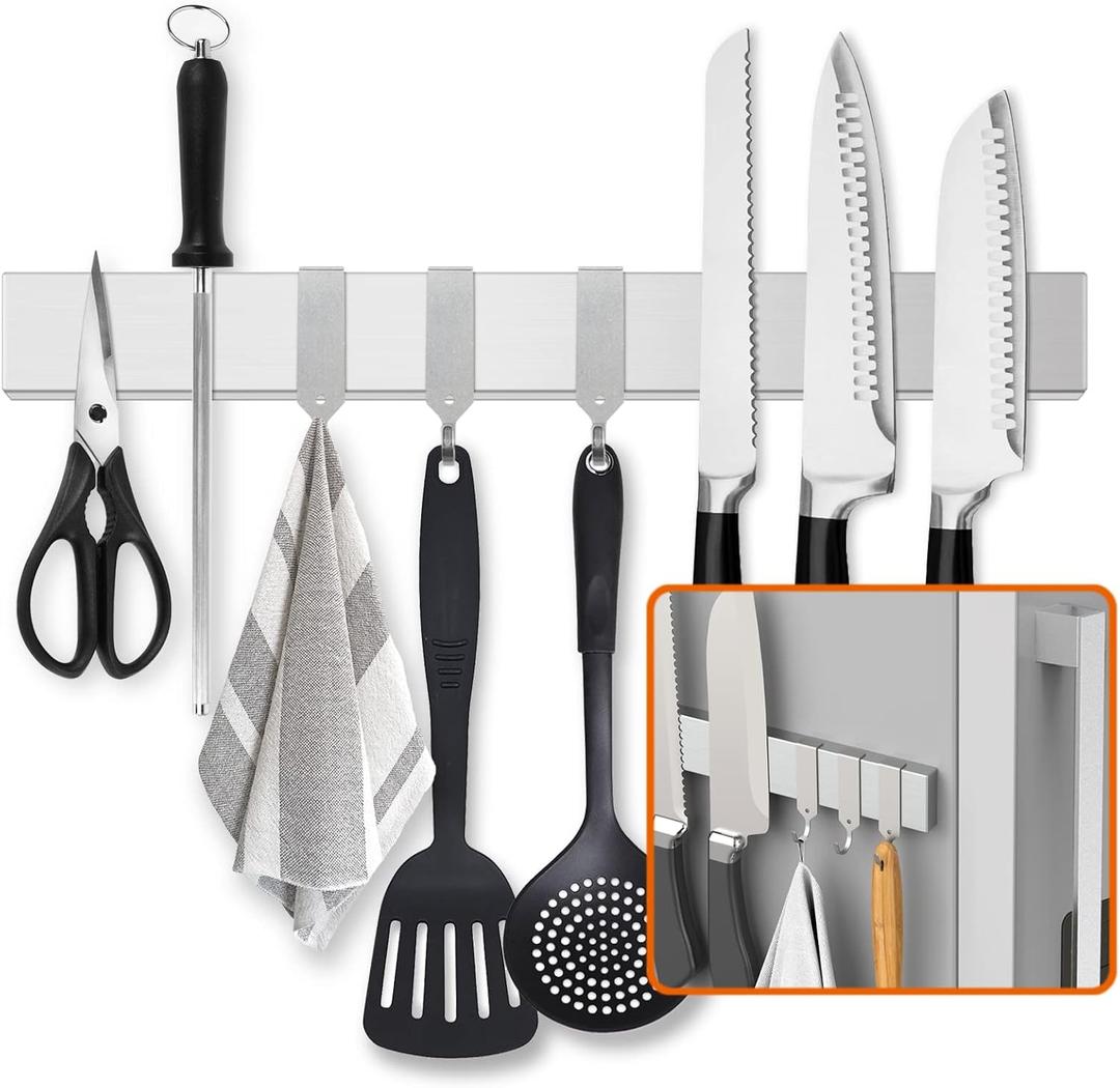 Fridge Applicable 17 Inch Double Sided Magnetic Knife Holder - Stainless Steel Knife Strip With Powerful Magnetic Pull Force - Use as Kitchen Knife Holder, Knife Rack & Tool Holder - Silver