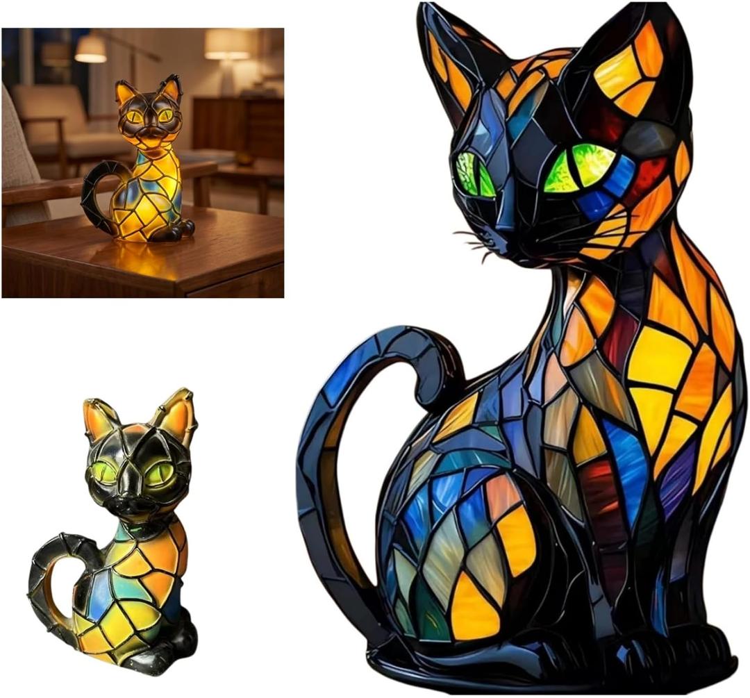 Cat Lamp,2026 New Series Art Desk Lamp, Dyed Resin Vintage Cat Lamp, Resin Bedside Table Lamp, Cute Pet Cat Theme LED Desk Lamp, for Bedroom, Warm Animal Night Light, Home Decor & Gift(A)