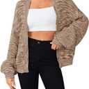 SHENHE Women's Color Block Open Front Long Sleeve Ribbed Knit Cropped Cardigan Sweaters XS