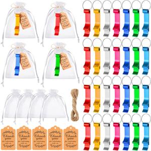 42 Pcs Bottle Opener Keychain Colorful Aluminum Beer Opener Keychain with Organza Bags Tags 20 Meters Rope for Men Women Guests Small and Practical Easy to Carry Bridal Shower Party Favors Wedding
