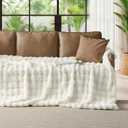 Lotus Karen King Size Faux Fur Blanket Cream White - Big Bubble Rabbit Fluff Throw for Bed Large Fluffy Fuzzy Cozy Thick Furry Plush Shaggy Blankets 108x90 Inches
