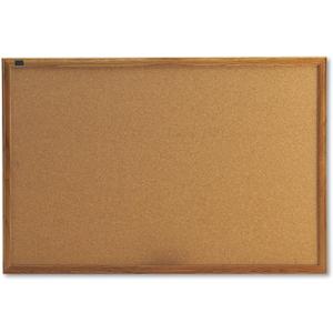 Quartet Cork Bulletin Board 36"W x 24"H Pin Board, Oak Finish Frame (303)