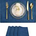SLKQG Navy Linen Fabric Placemats Set of 4, Heat Resistant & Machine Washable Double-Layered Cloth Placemats for Dining Table, Indoor/Outdoor Use, Non-Slip Kitchen Table Mats (4, Navy)