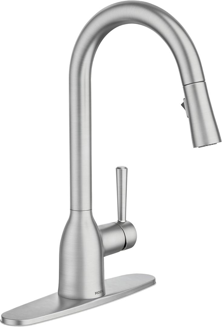 Moen Adler Spot Resist Stainless One-Handle High Arc Pulldown Kitchen Faucet with Power Clean, 87233SRS