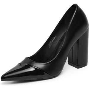 Heels for Women Pumps Closed Toe Chunky High Heel 4inch Pointy Toe Block Heels Business Office Shoes Comfortable Dress Shoes for Women (7, Black)