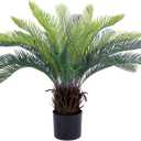 Bellacat 2ft Artificial Cycad Tree UV Resistant with Lifelike Bark & Realistic Leaves, 24in Super Full Faux Sago Palm Tree, for Porch Patio Front Door Home Office Decor