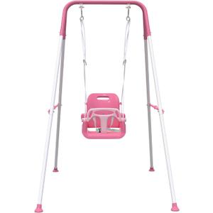 Multifunctional Toddler Swing, Foldable Baby Swing Outdoor & Indoor Use, Easily Installable and Storable Swing Sets for Backyard (Pink)