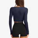 LASLULU Womens Tie Front Pilates Wrap Top Long Sleeve Workout Tops Bolero Shrugs Crop Cardigan Yoga Ballet Cover up Tops Pilates Outfits (Navy Blue, X-Large)