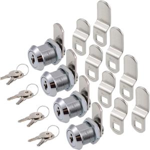 WOOCH Cabinet Cam Lock, 5/8 Inch Keyed Alike Cam Locks Secure File Drawer Door Mailbox Tool Box Dresser RV Cylinder Replacement Lock Hardware, Fits on 1/2" Max Panel Thickness (4 Pack) Chrome Finish