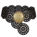 LEACOOLKEY Women Western Leather Belt Boho Disc Conch Waist Belt for Dress Jeans