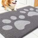 Smiry Dog Door Mat for Muddy Paws, Absorbs Moisture and Dirt, Low-Profile Entryway Mat with Non-Slip Backing, Entry Indoor Outdoor Doormat for Inside Floor (30x20 Inches, Light Grey, Paw)