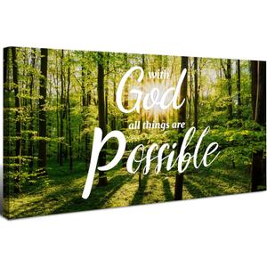 Christian Wall Decor Bible Verse Wall Art With God All Things are Possible Wall Decor Nature Sunrise Forest Painting Religious Canvas Prints Artwork for Living Room Bedroom Home Decoration 20x40"