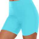 Yonique Womens Swim Shorts High Waisted Swim Bottoms Tummy Control Bathing Suit Bottom Boy Shorts (Medium, Blue)