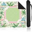 Tropical Palm Tree Mahjong Mat with Carrying Bag 31.5" x 31.5" Non Slip Noise Reduction Table Cover Palm Beach Pink Green Floral Mahjong Mat for American Poker Card Board Dominoes Tile Games Gifts