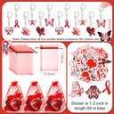 122 Pcs Ribbons Awareness Accessories Includes Ribbons Bracelets Stickers Pins Pens Keychain for School Charity Fundraiser Public Activities Supplies(Red Ribbon,Red)
