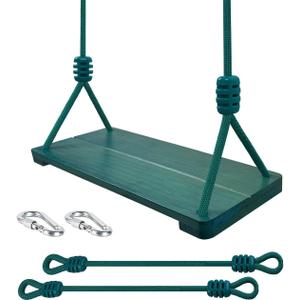 Wooden Swing Seat, Nostalgic Outdoor Wood Swing for Kids Adults, Tree Straps Set Accessories for Backyard Patio Garden Playground (Green)
