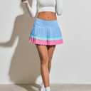Fisoew Women's High Waisted Tennis Skirts Color Block Pleated Athletic Golf Skorts with Built in Shorts (L)