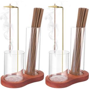 Incense Holder for Sticks, 2 in 1 Incense Stick Holder for Sticks with Glass Ash Catcher,Anti-Ash Flying No Mess Incense Burnerfor Yoga Spa Meditation Home Decor(2 Pack)