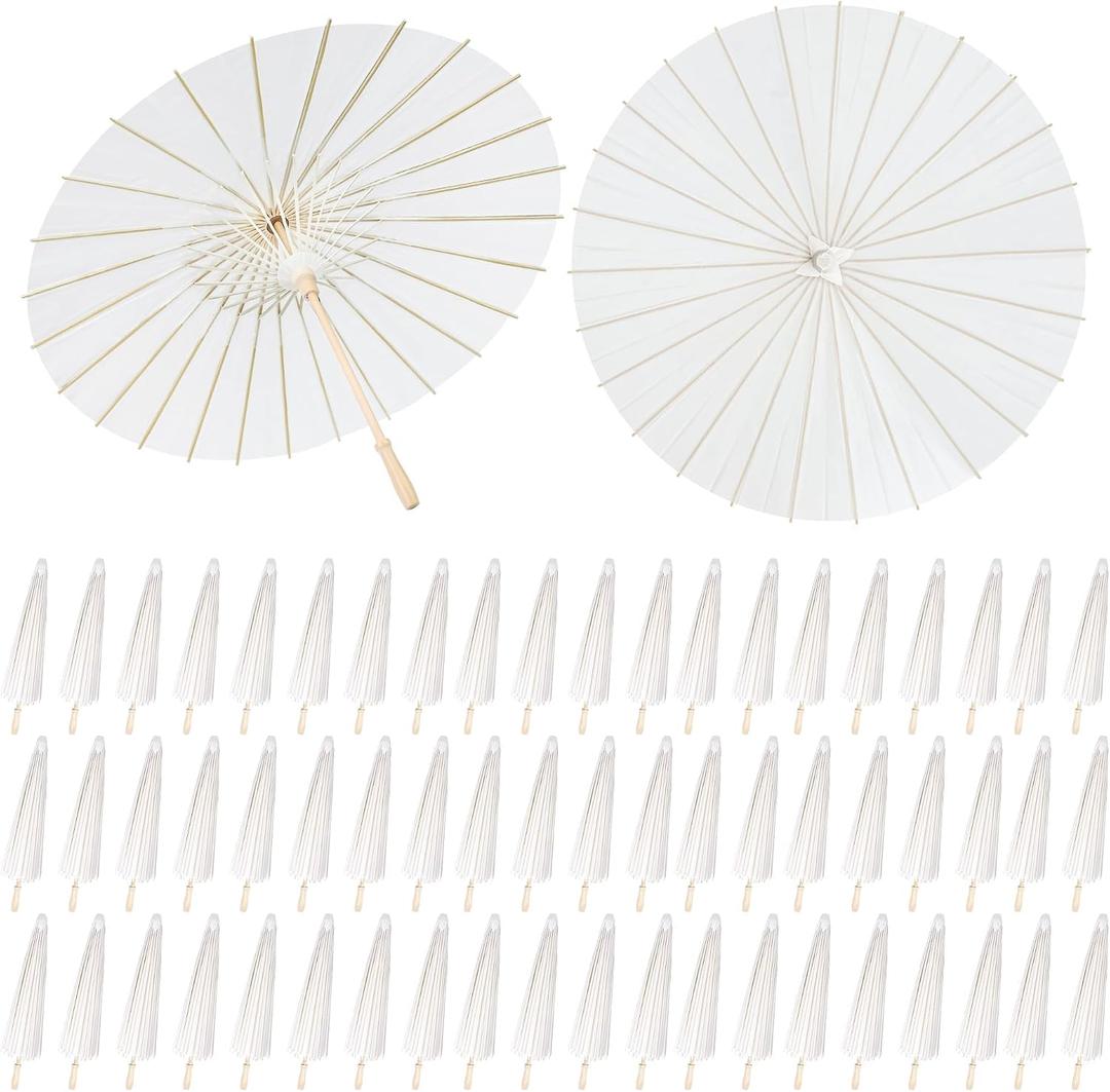 Aodaer 80 Pack Paper Umbrellas Chinese Japanese Parasol 33 Inches Paper Decorative Oiled Paper Umbrella DIY Painting Crafts for Wedding Bridal Party Decor Photography Props, White