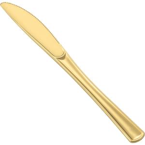 N9R 72 Pack Gold plastic Knives, Solid, Durable and Heavy Duty Plastic Knives, Perfect Utensils for Parties, Weddings and other Formal Events