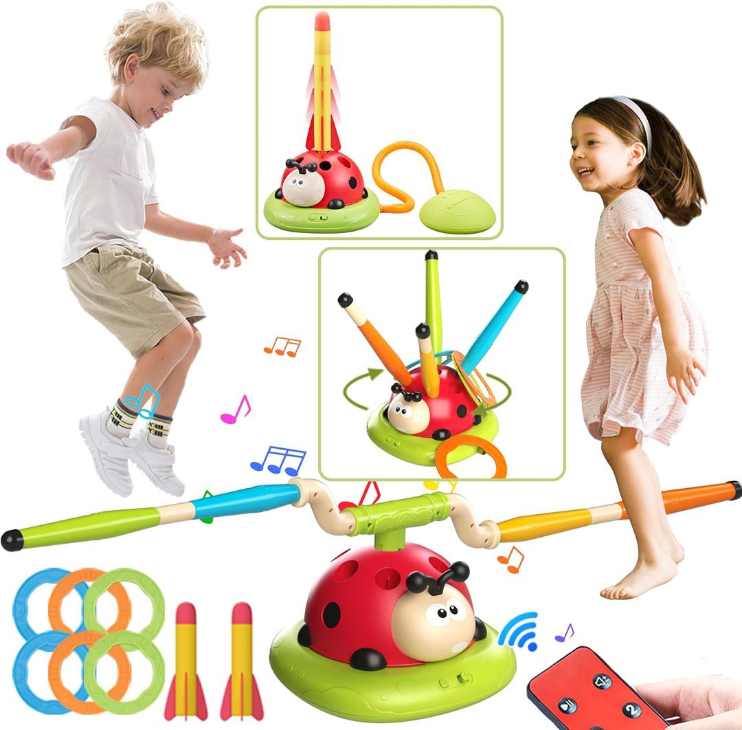 Engfa 3 in 1 Musical Jump, Toss Ring Game and Stomping Launch Rocket Launcher for Kids Toys for Girls Boys 3-5, Sports & Outdoors Toy for Ages 5-7 with Remote Control Outside Toys for Kids Ages 4-8