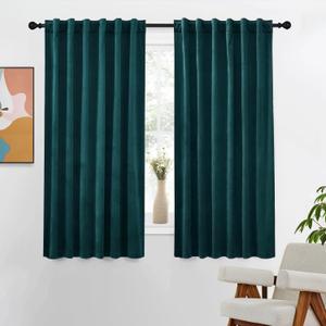 Dark Teal Curtains 42" W x 63" L Turquoise Solid Velvet Soft Luxury Darkening Green Peacock Blue Modern Boys Mens Decorative Design Living Room Bedroom Window Drapes Treatment Fabric 1 Pair