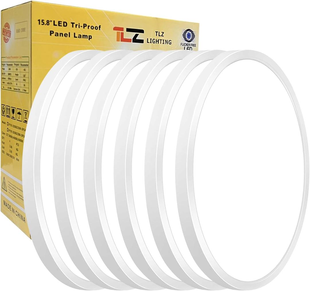 15.8 Inch 6PK LED Flush Mount Ceiling Light, 32W, 3480LM, 3000K/4000K/6000K CCT Selectable, White Ultra-Slim Low Profile Round Flat Panel Light for Bedroom,Kitchen,Hallway