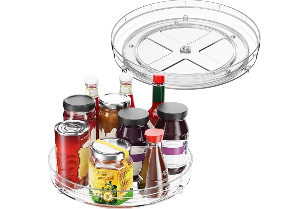 Pack Lazy Susan Organizer, 9.5" Lazy Susan Turntable Spice Rack for Cabinet, Refrigerator Organizer and Storage for Pantry, Closet, Countertop, Non-Skid Fridge Organizers