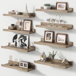 Picture Ledge Shelf, Small Floating Shelves Set of 8, 16 Inches Nursery Book Shelves for Toys Storage, Kids Bookshelf Wall Mounted for Living Room Bedroom Decor Books Photo Frames, Distressed Grey