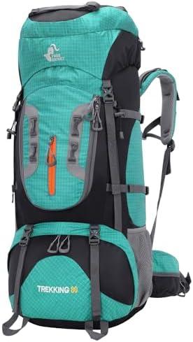 Bseash 80L Waterproof Hiking Camping Backpack with Rain Cover, Lightweight Outdoor Sport Travel Daypack for Climbing Touring (Lake Green)