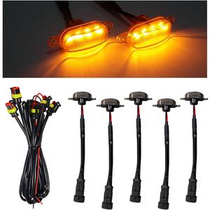 KVAEY 5PCS Car LED Grille Lights, Waterproof Bumper Trim Lamp Front Grill Light with Wiring Harness, LED Running Light Exterior Lamps Compatible with F150 F250 F350 (Black & Yellow, 5PCS)