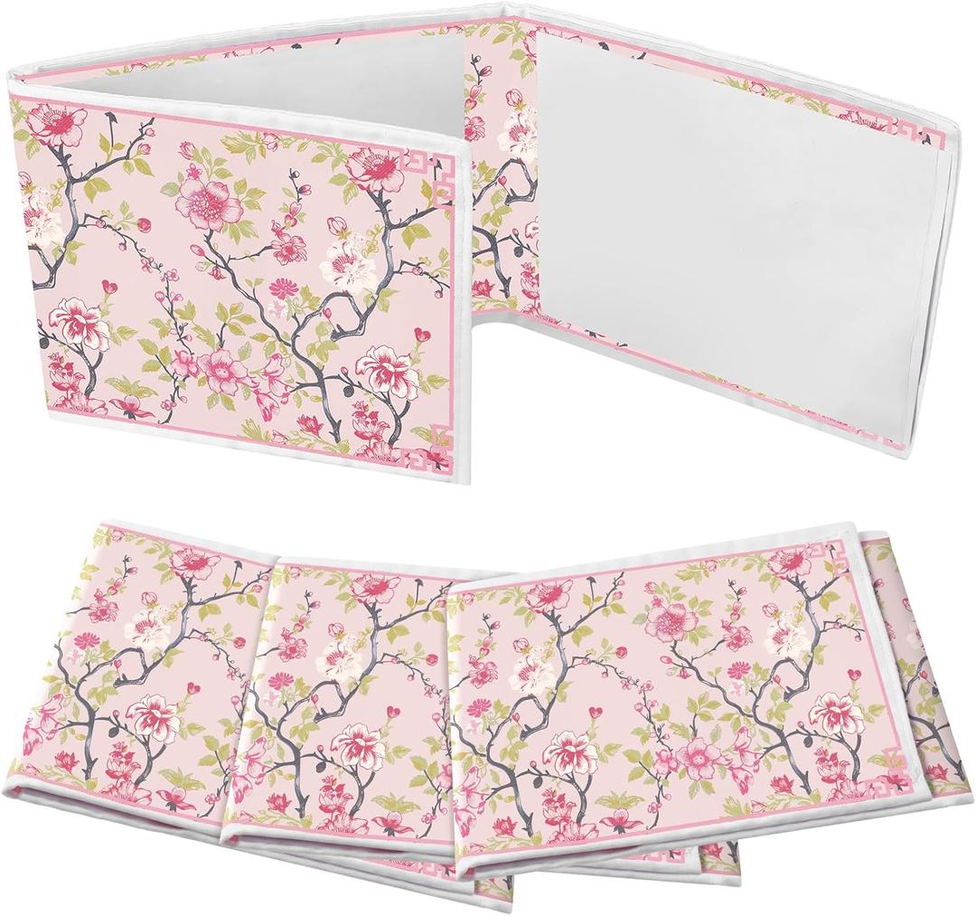 4 Pack Chinoiserie Mahjong Card Holder Chinoiserie Print Mahjong Card Sleeve Large Size(6 1/8x4 3/4) Soft Printed Fabric Scorecard Protector Holder Cover Gifts(Pink and Green)