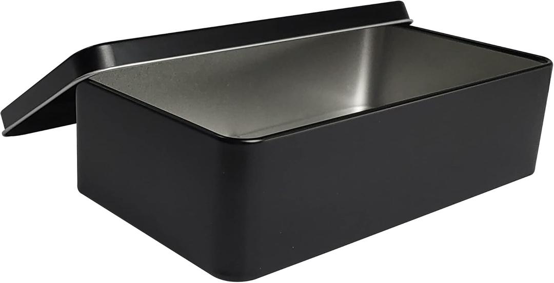 Black Metal Tin Box Lids - Large Containers, Holder for Keeping Car Keys, Cookie, Pencil Case, 8.2 x 4.7 x 2.4 inch