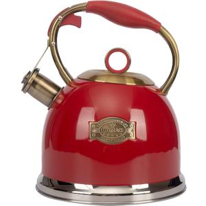 Tea Kettle, Stovetop Whistling Teapot, Stainless Steel, Red, 3.0-Quart