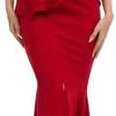 Red Elegant Wedding Long Sleeve Bodycon Cocktail Maxi Dresses for Women Formal Off Shoulder Split Evening Gown Prom Mermaid Party Dress XXL