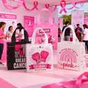 Breast Cancer Awareness Party Favor Bags, 9PCS Pink Ribbon Non-Woven Gift Tote Bags with Handles, Hope Strength Faith Treat Bags for Women Charity Fundraiser Campaign Party Supplies