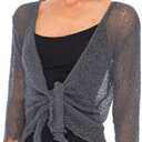 SHU-SHI Womens Sheer 3/4 Sleeve Shrug Lightweight Mesh Knit Dressy Summer Cover Up, Open Front or Tie (One Size, Gunmetal)