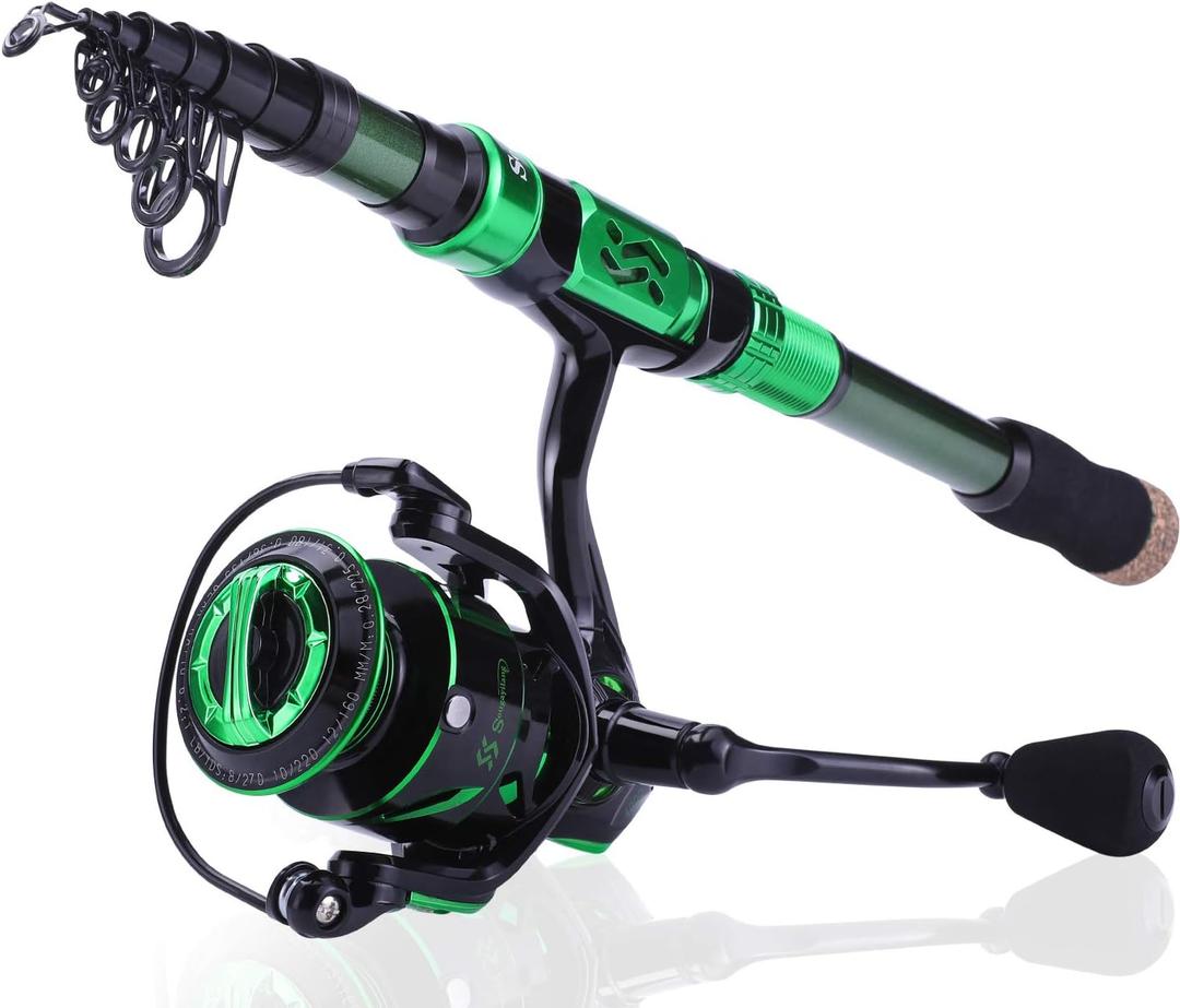 Sougayilang Fishing Rod Reel Combinations, 24 Ton Carbon Fiber, Portable Telescopic Fishing Rod Spinning Reels for Travel Saltwater Freshwater Fishing Gifts for People (3.0m/9.9ft-4000, Green)